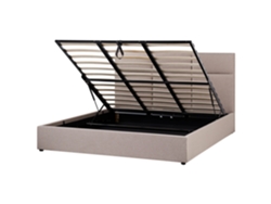 Cama con almacenaje Beliani Lagord de poliéster beige (180 x 214 x 84 cm)
