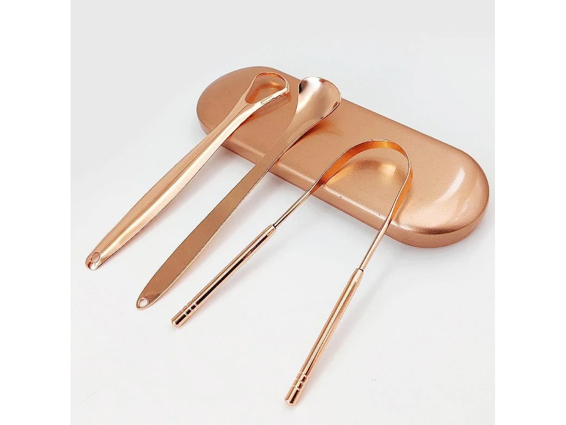 (juego De 3 Piezas De Oro) Kit De Limpieza De Lengua De Acero Inoxidable De Primera Calidad, Herramienta De Higiene Bucal Portátil