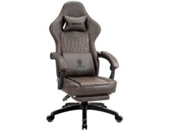 Silla ergonómica para juegos con masaje lumbar, cojín de resortes independiente, reposapiés integrado y piel sintética transpirable (marrón)