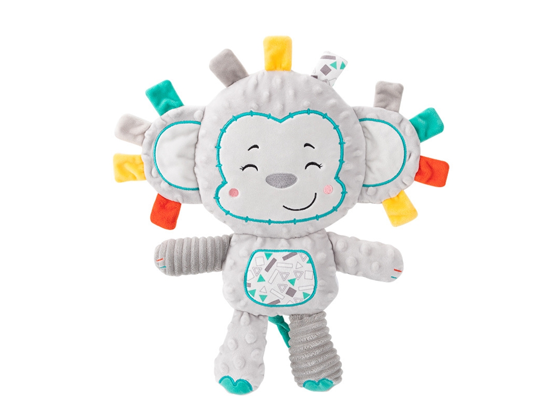 Peluche suave con sonajero incorporado, mono sensorial, gris