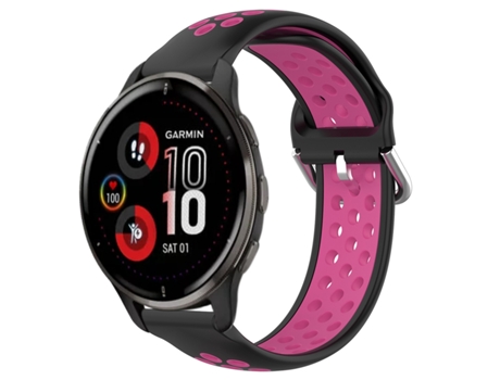 Correa de reloj inteligente para Garmin Venu 2 Plus 20 mm Silicona deportiva transpirable perforada (Negro + Rojo rosa)