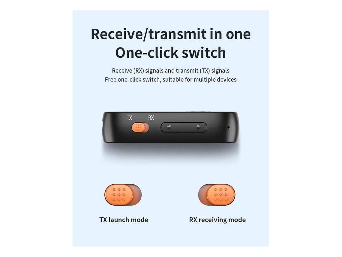Transmisor y receptor de audio Bluetooth 5.3 Adaptador de audio auxiliar inalámbrico de 3,5 mm 2 en 1 Transmisor Bluetooth Rosewell