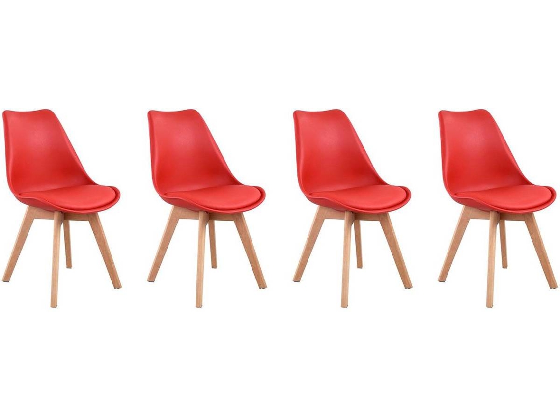 Pack De 4 Sillas Escandinavas Rojas Con Cojín Nora