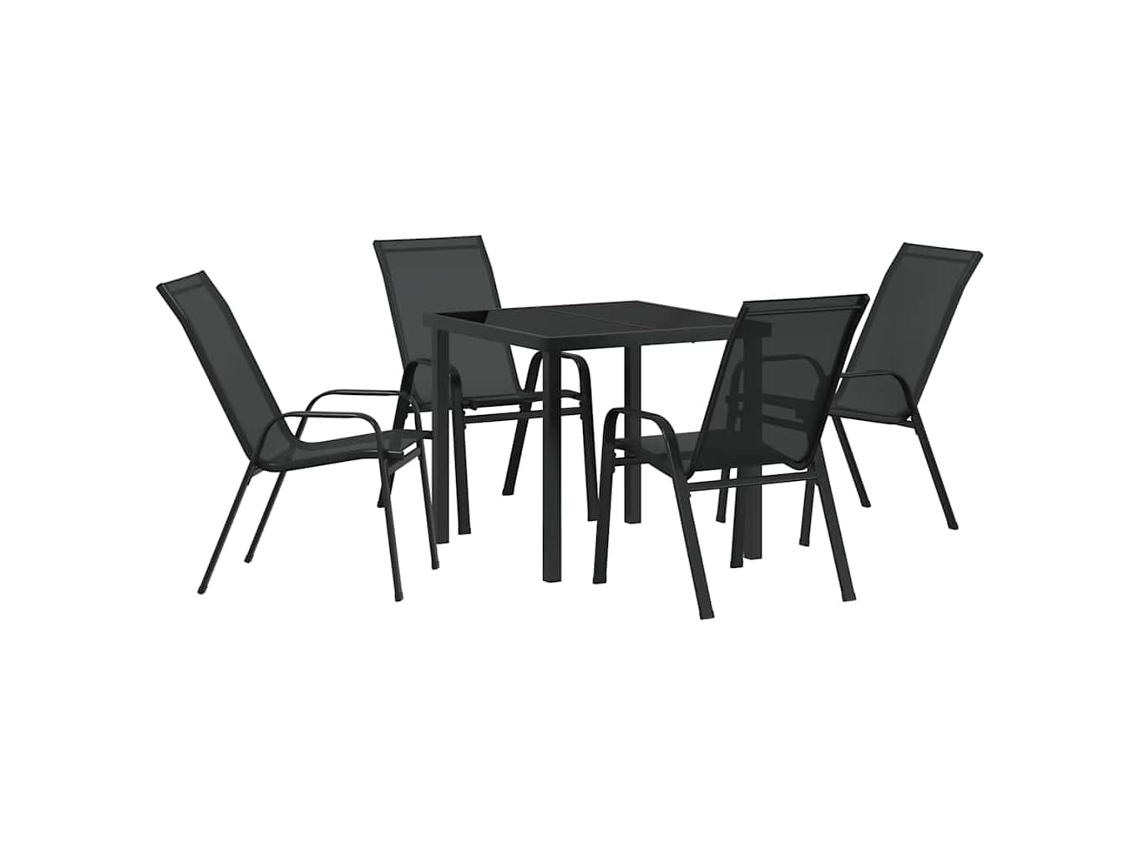 Conjunto De Comedor De Jardín 5 Uds | Mueble De Jardín Negro