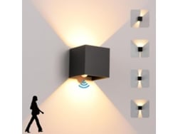 Luminária Led De 6w (interna/externa) Com Sensor De Movimento, Estilo Moderno, Branco Quente 3000k, Cor Preto