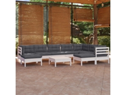 Conjunto de jardín de 10 piezas con cojines, pino macizo blanco, DKD Home Decor