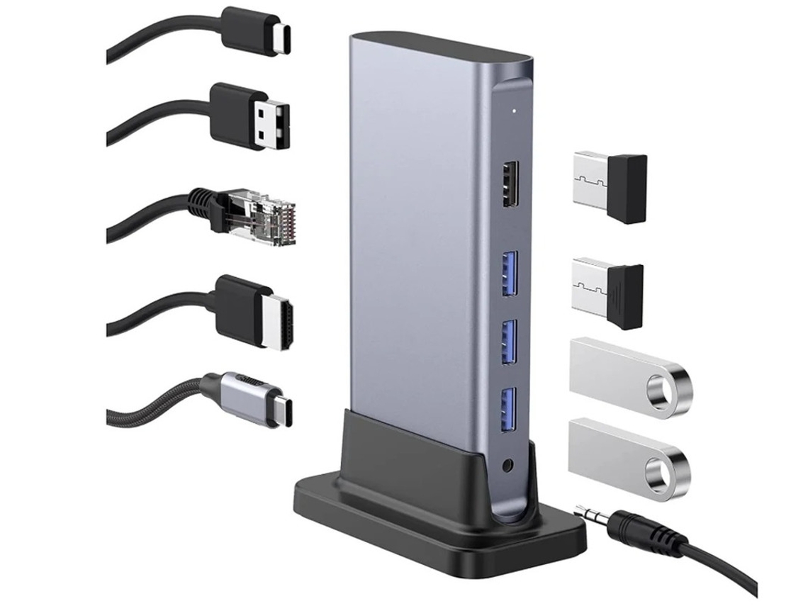 Adaptador de estación de acoplamiento con alimentación USB C de 100 W color gris de Yizhood