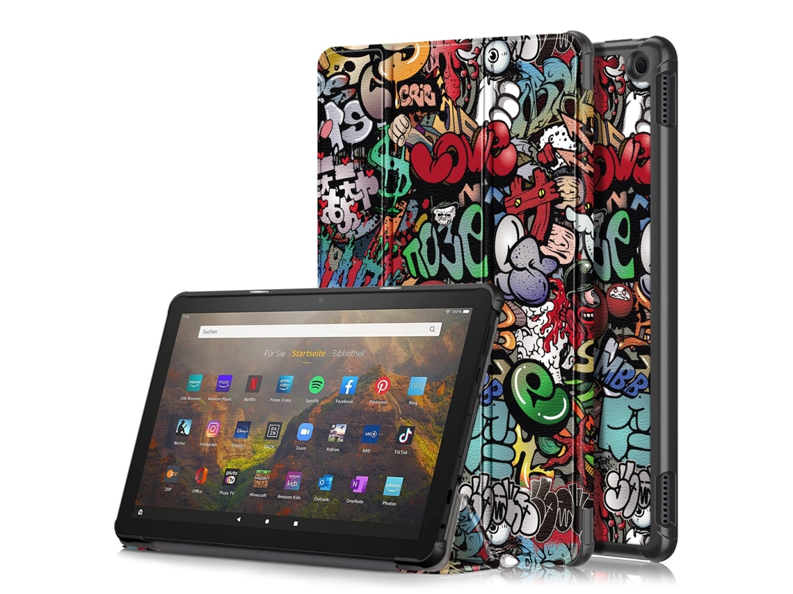 Funda Yuysan para Amazon Fire HD 10 2023 con diseño a color, 3 pliegues, funda inteligente de cuero para tableta (grafito)