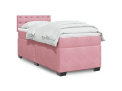 Cama Box Spring Con Colchón Terciopelo Rosa 90x200 Cm