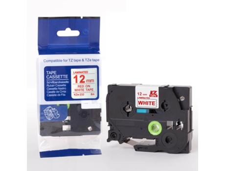 Cinta de etiquetas compatible con la impresora Brother P-Touch (Rojo sobre blanco - 12 Mm)