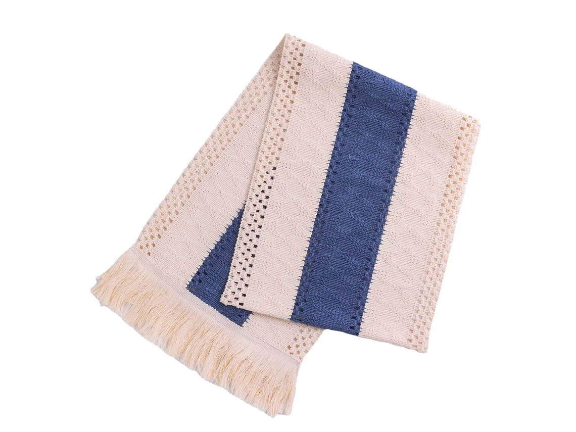 VIVILIYYA Toalha De Mesa 50 Polegadas Longa Estilo Boho Azul Com Borlas Para Festa Casamento Chá De Noiva Decor Rústica Terracota