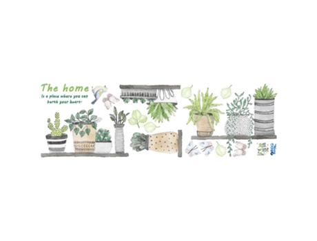 hoja de calcomanía de pared en maceta de planta verde de frescura cortable para decoración de sala de estar y aula (30*90cm) ZMDECQNA