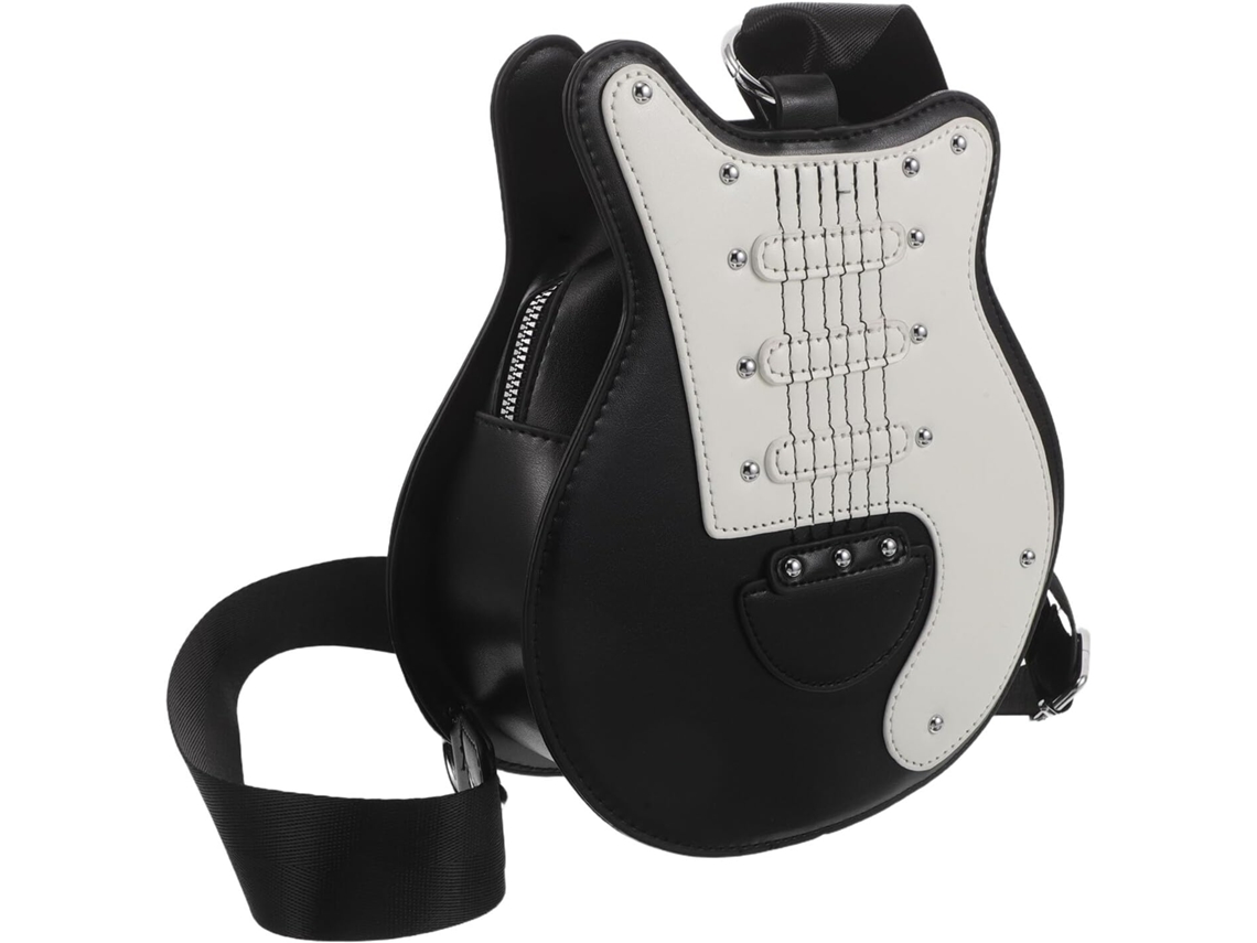 Bolso De Hombro Para Mujer Con Forma De Guitarra Eléctrica, De Piel Sintética En Blanco Y Negro, Bolso De Fiesta Original.