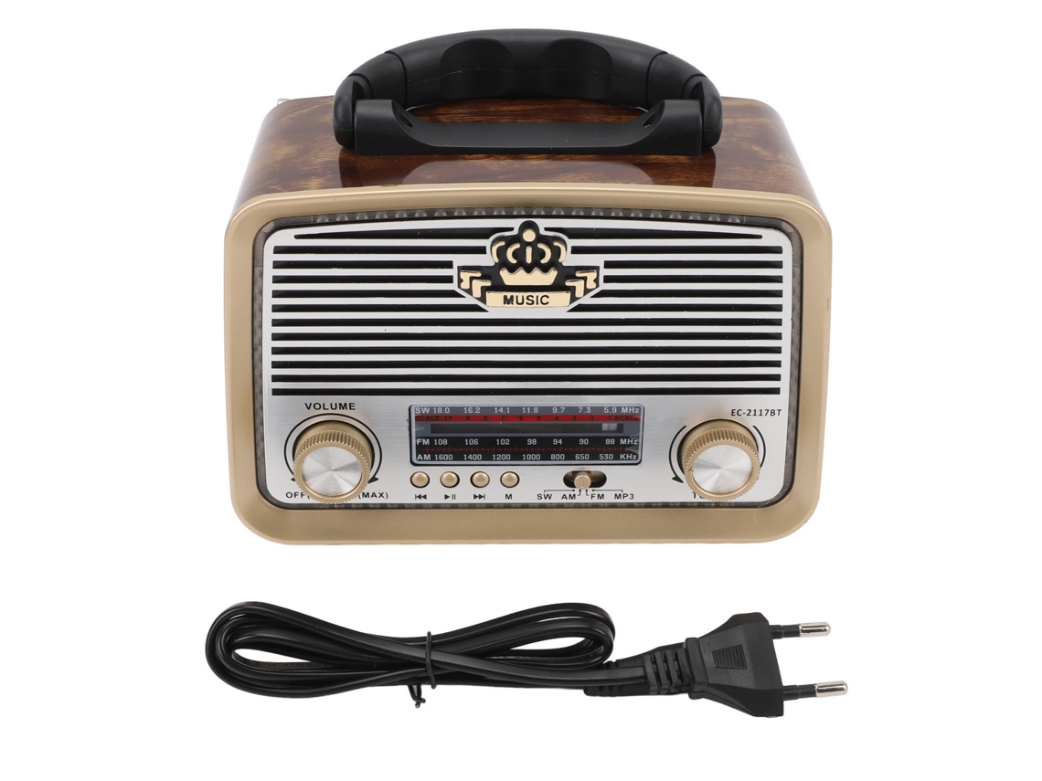 Radio (radio Multibanda, Reproducción Bluetooth 5.3) Reproductor Portátil De Textura De Madera Retro