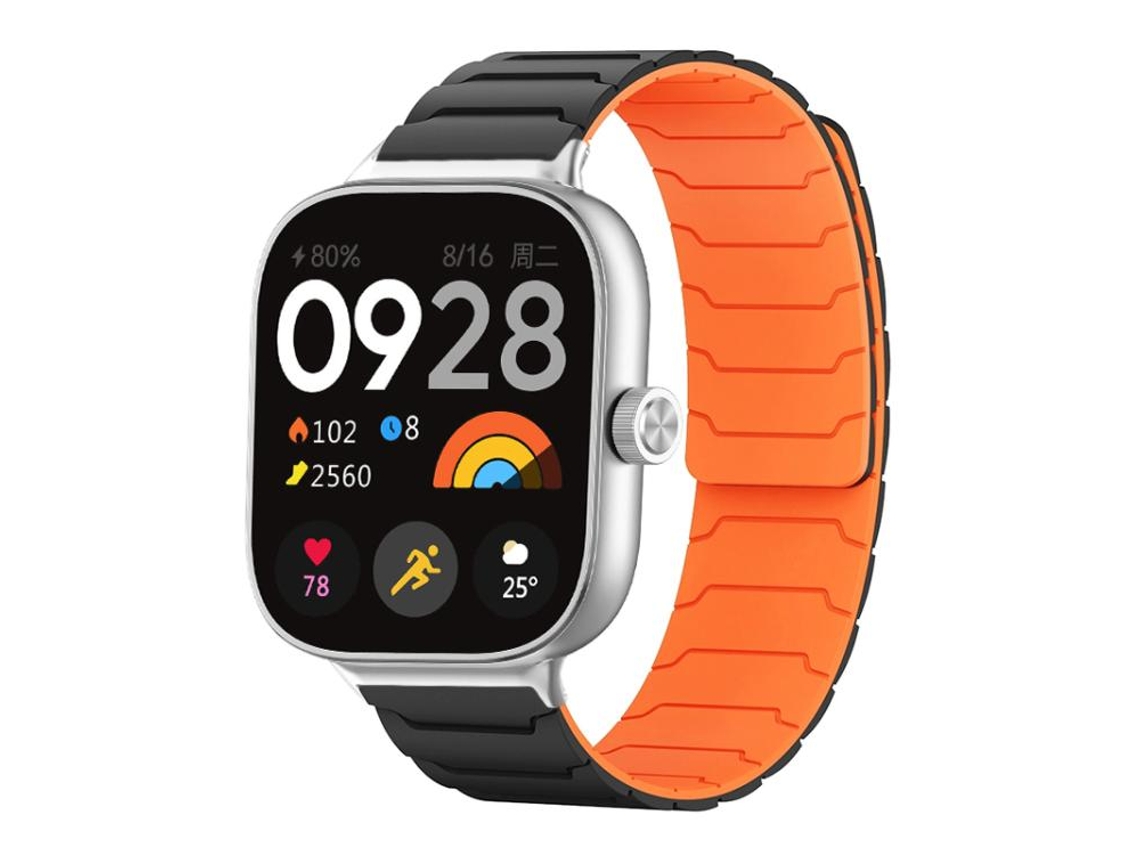 Bracelete Para Xiaomi Band 9 Pro / 8 Pro - Silicone Magnético Preto E Laranja