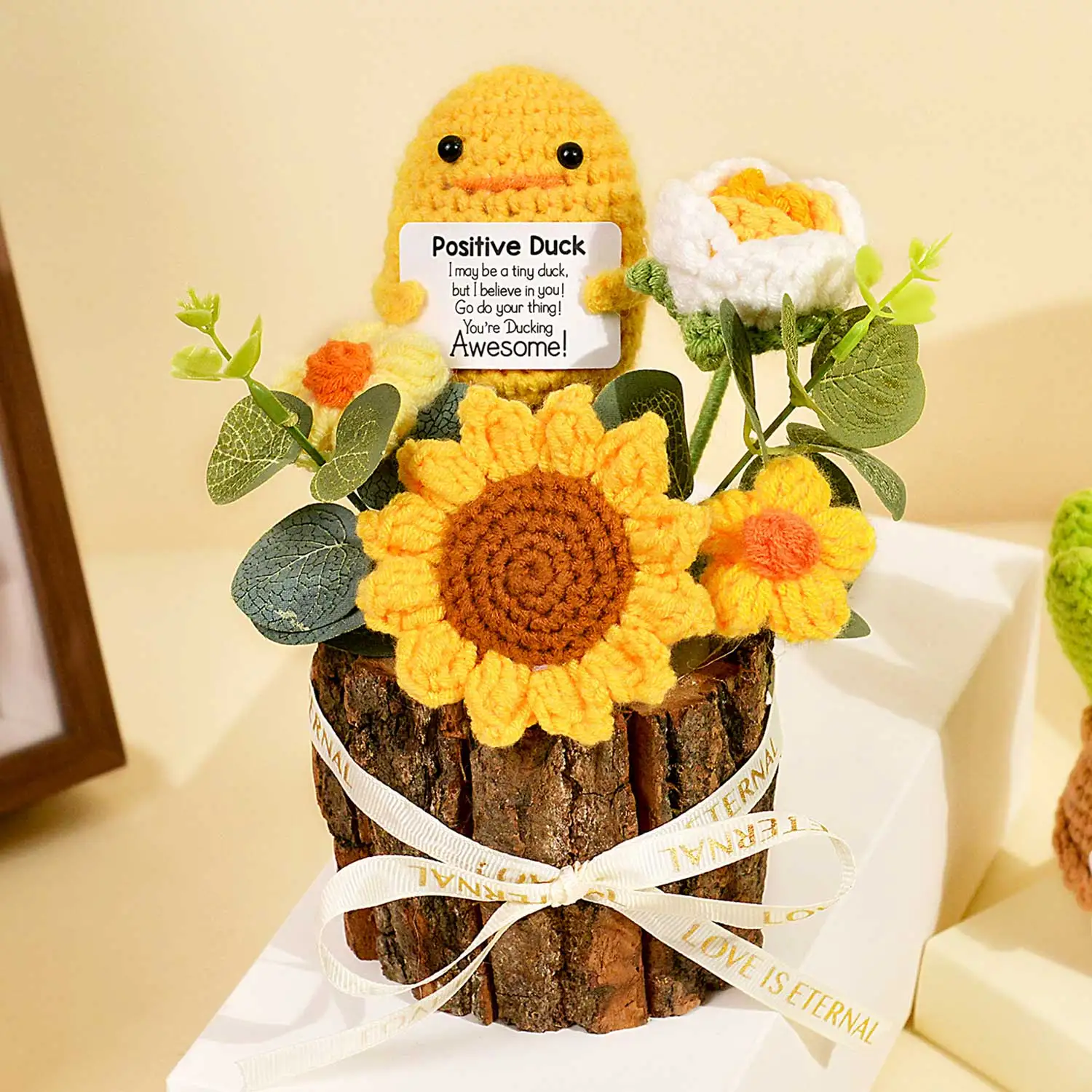 (marrón) Ramo De Girasoles Tejido A Mano, Maceta De Punto, El Regalo Perfecto.