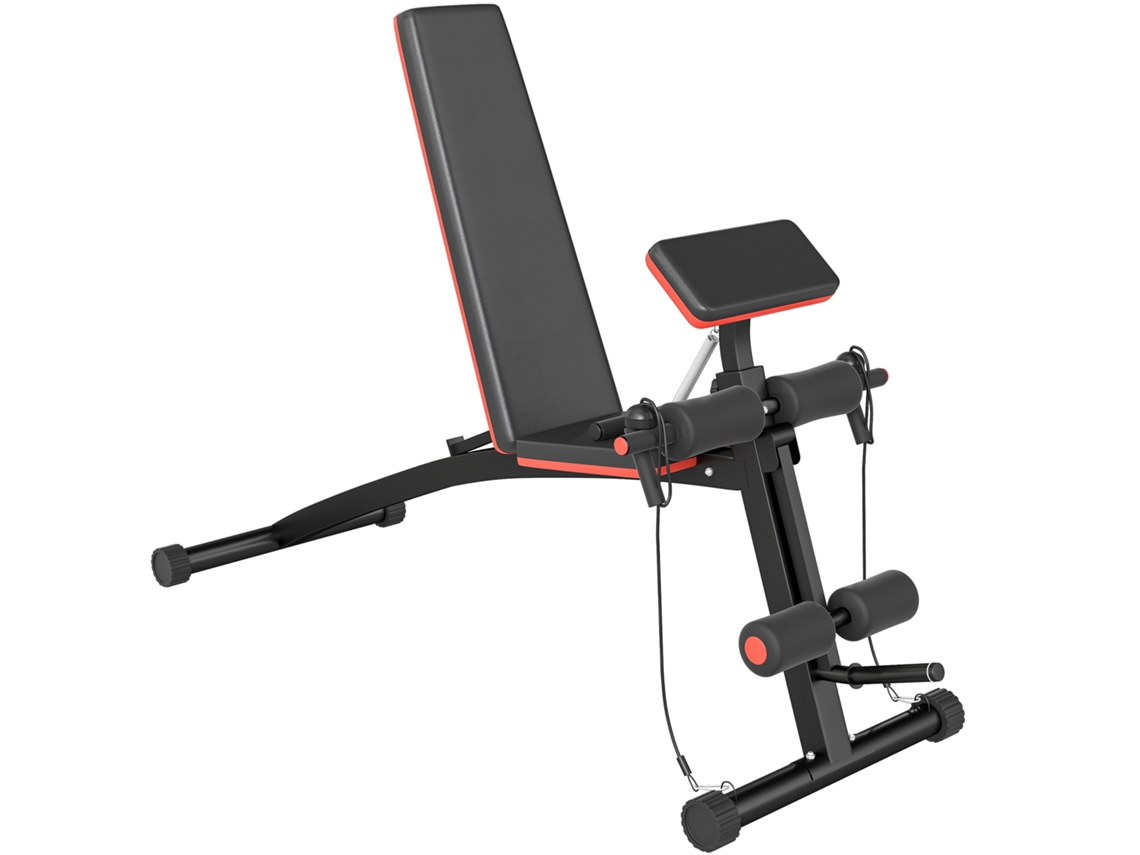Banco De Pesas Plegable Con Respaldo, 7 Ajustes De Altura, Extensión De Piernas Y Bíceps, Entrenamiento Completo, Rojo.