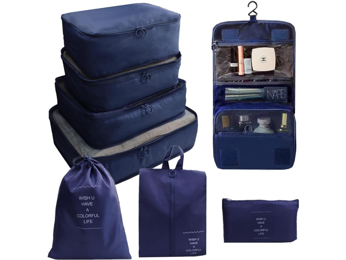 Pack De 8 Cubos De Embalaje Para Maletas, Organizadores, Bolsos Con Bolsa Para Zapatos, Neceser CHRUI Azul Marino