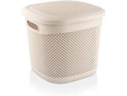 Cesta Mediana Cuadrada 7h HOUSE con Tapa Beis 15 Litros