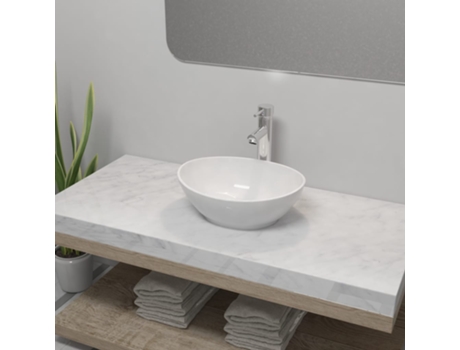 Lavabo MAISON ExCLUSIVE - de Baño con Grifo Mezclador Cerámica Ovalado Blanco