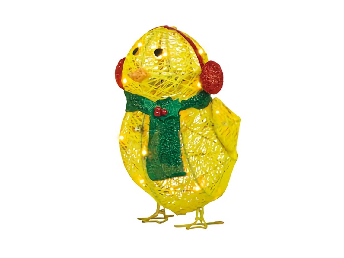 Figura De Pollo Amarillo Con Luces Y Bufanda Para Decoración Navideña De Jardín Y Exteriores.