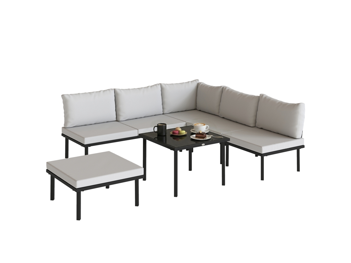 Juego Modular Jardín 6 Plazas, Base Pequeña, 116x60.5x64cm, Zinc Claro