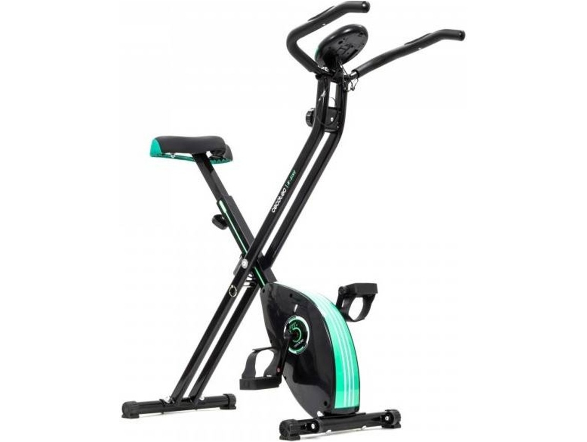 Bicicleta Cecotec Xbike plegable negro de con volante inercia 2.5 kg sistema silence fit manillar y regulable pantalla lcd ruedas peso 100