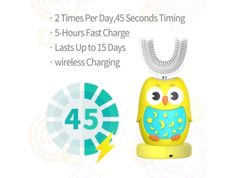Cepillo de dientes eléctrico ZMDECQNA para niños con carga inalámbrica ultrasónico para niños con cabezal de cepillo en forma de U modelado de dibu...