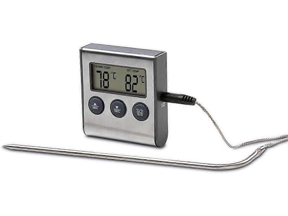 Termómetro digital 2 en 1 para repostería con reloj de cocina, sensor de temperatura extraíble, termómetro para parrilla y termómetro para horno. GOKOCO