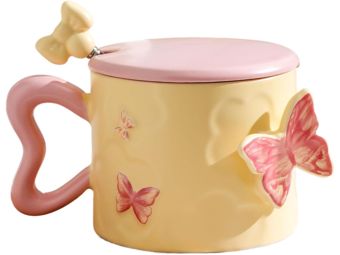 Taza Mariposa | Elegante taza de cerámica de 350 ml, vajilla decorativa con estampado Gokoco