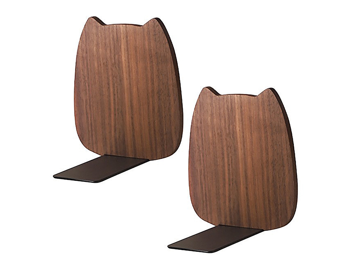 Juego de sujetalibros con forma de gato en nogal negro, 2 piezas, bolsa de PP