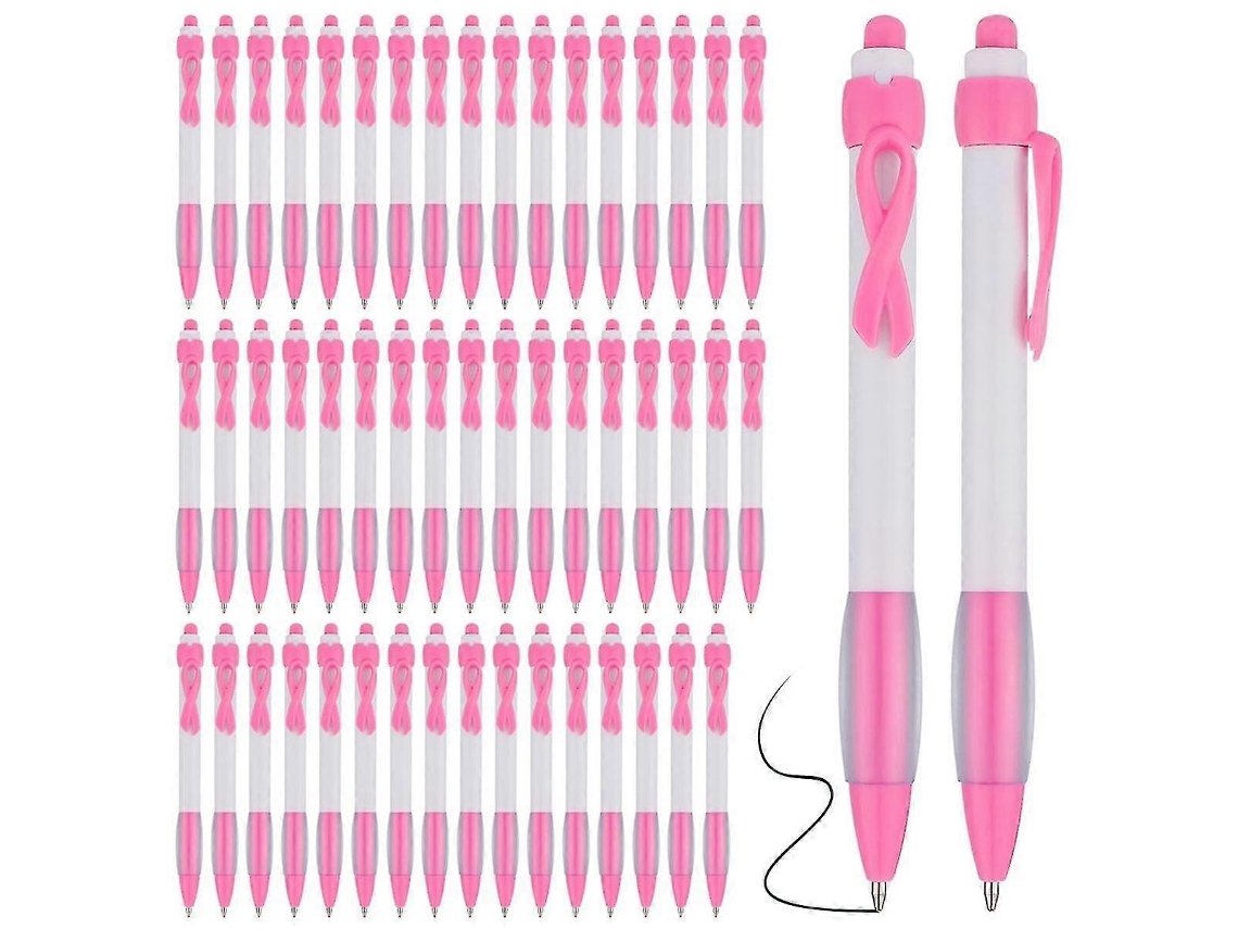 50 Bolígrafos Retráctiles con Cinta Rosa, Tinta Negra C16 para Regalos y Presentes