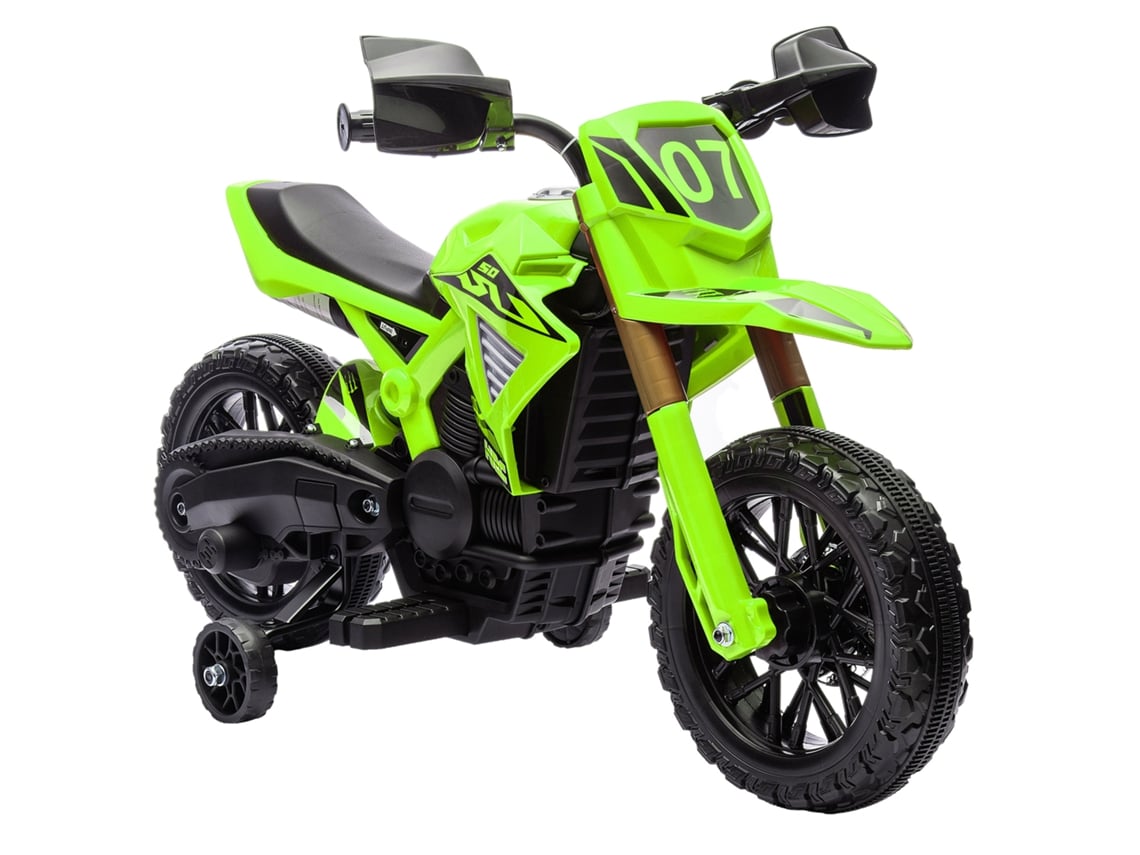 Moto Motocross Eléctrica Infantil 6v 2 Motores Claxon Ruedines Verde