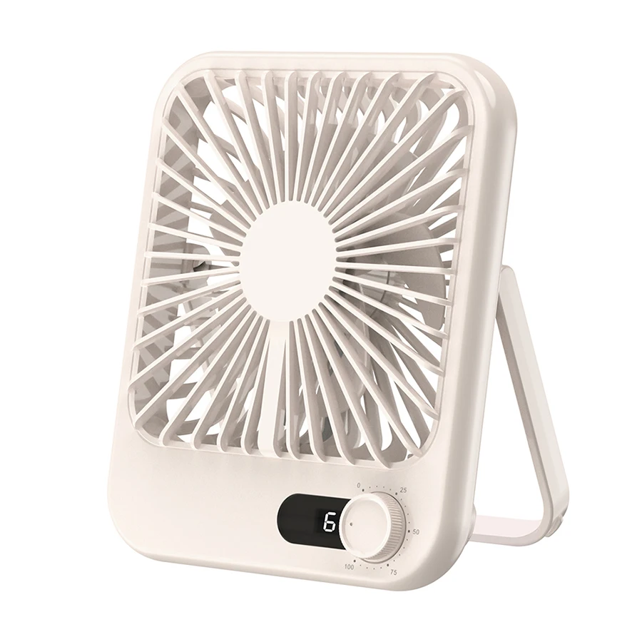 (cáqui) Ventoinha De Mesa Ultrafina, Silenciosa E Potente, Ajustável Em 180°, Com Visor Led E Porta Usb.