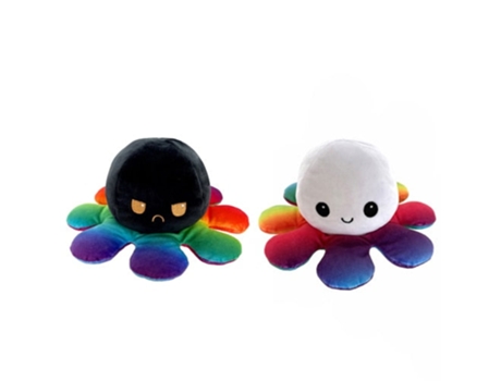 Simulación Suave de Doble Cara Feliz Triste Enojado Muñeco de Pulpo de Peluche de Juguete Blanco Negro