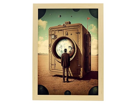 NACNIC Poster Maleta Planeta En Estilo Surrealismo Cinematográfico Ilustraciones Y Grabados De Historieta Abstracta Y Artística A3 Marcos Madera