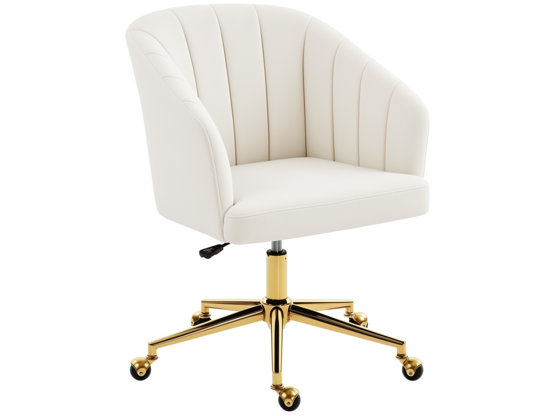 Silla Oficina Terciopelo Espuma Altura Regulable Blanco Crema