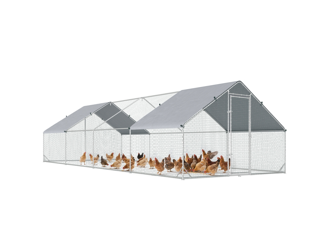 Galinheiro Aço Galvanizado 24m² 3x8x2m Cobertura Pe Estrutura Prateado