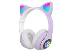(morado) Auriculares Bluetooth 5.0, Linterna Y Micrófono, Diseño De Orejas De Gato, Estéreo Inalámbrico.