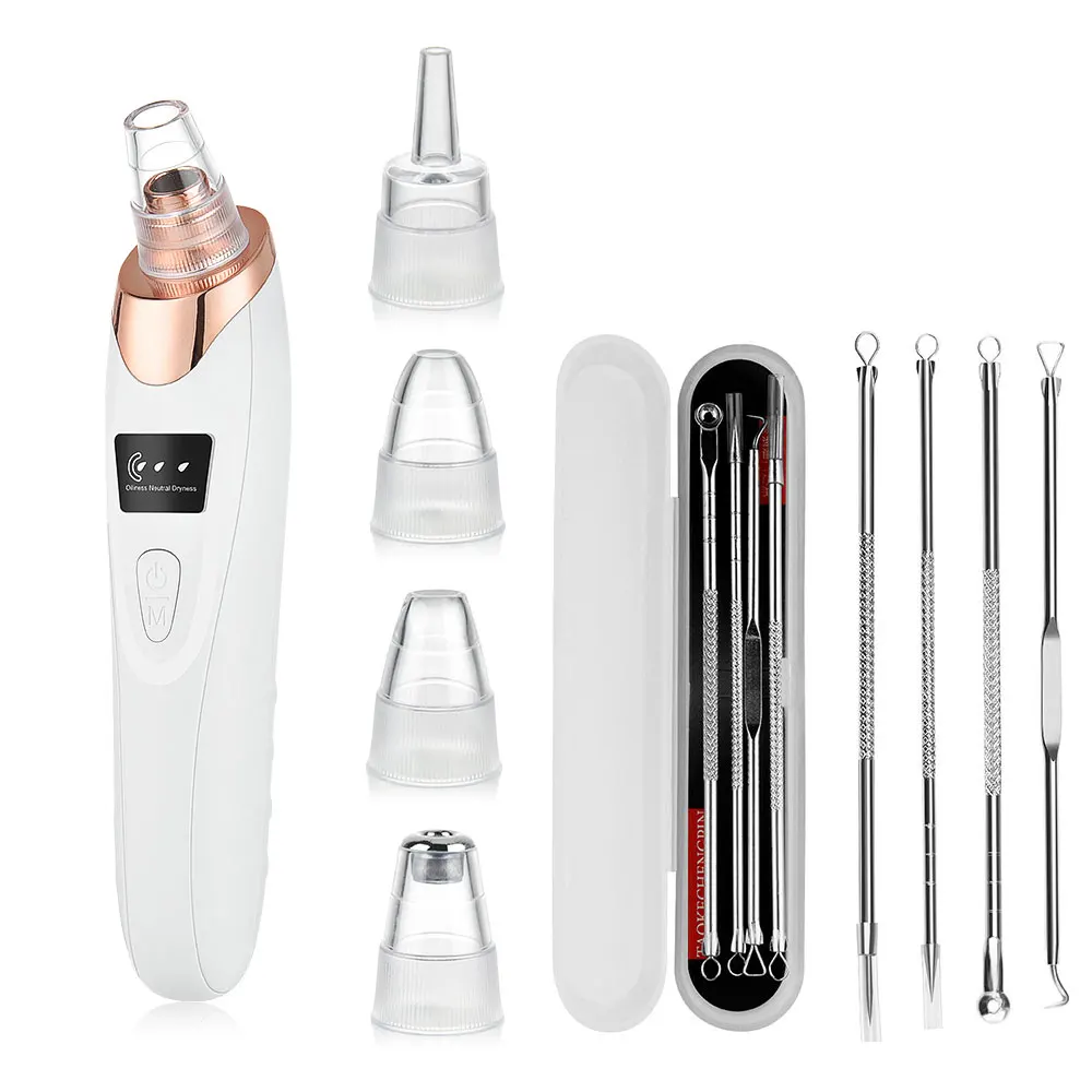 Extractor eléctrico de puntos negros (negro) para el cuidado de la piel del rostro, succión al vacío, eliminación del acné, limpieza profunda de poros.