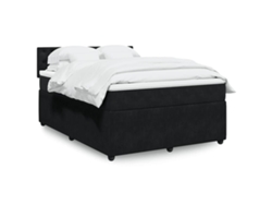 Cama Box Spring Con Colchón Terciopelo Negro 140x190 Cm