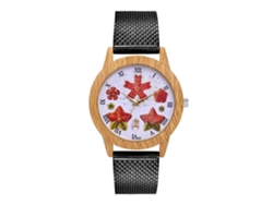 Reloj De Cuarzo Con Correa De Malla Zhoulianfa Patrón Flor Estrella Escala Romana Negro Unisex
