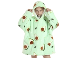 Bata Infantil Estilo Sudadera Y Manta De Felpa Extrasuave. Bolsillos Frontales. Diseño Aguacates