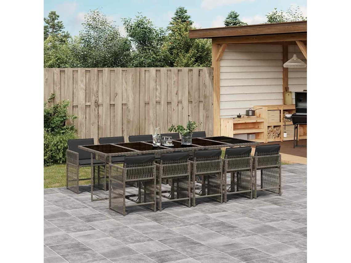 Juego de comedor de jardín de 11 piezas con cojines de mimbre gris DKD Home Decor