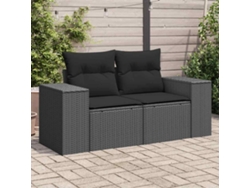 Sofá de jardín de 2 plazas con cojines, mimbre, negro, PE, Dkd Home Decor