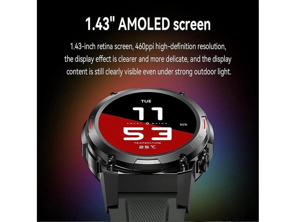 Reloj inteligente militar AMOLED de 1,43 pulgadas para hombre, con respuesta y llamadas, monitor de actividad física, IP68, 400 mAh, Bestvite