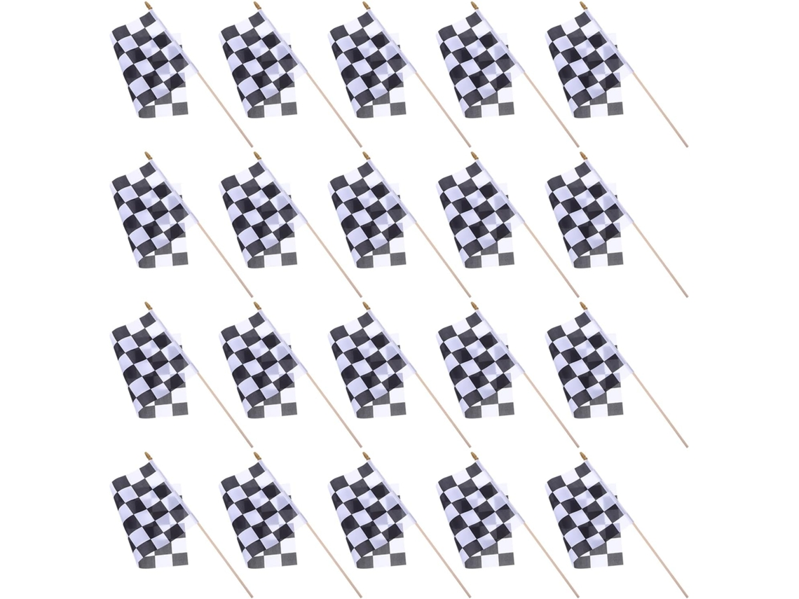 Inoomp Juego De 24 Banderas De Carreras A Cuadros, Fabricadas En Tela Ligera Con Mástil De Madera. Banderas De Carreras