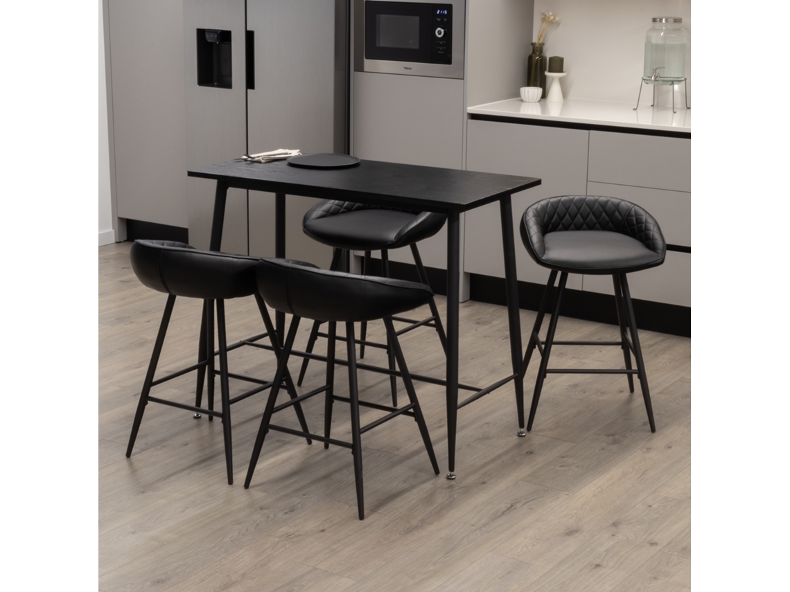 Conjunto de mesa de bar Edward con 4 taburetes altos Pollok Mog Casa 110x50x90 cm negro PU