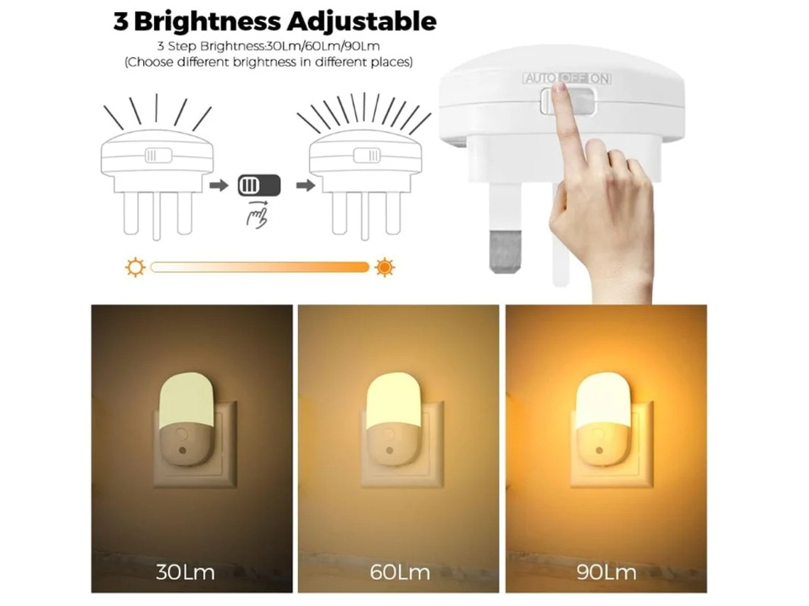 Enchufe Luz Nocturna Yizhood Sensor Fotocélula Energía Infantil Blanca