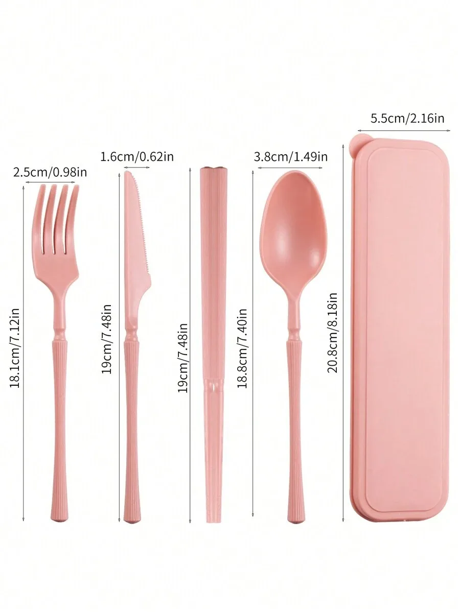 (1 Rosa) Un Juego De Cubiertos De Plástico Que Incluye Un Cuchillo, Un Tenedor, Una Cuchara Y Palillos.